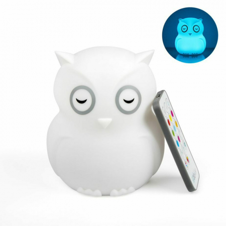 Camera copilului - Lampa de veghe, BBluv, Bufnita, Hibu, Functionare pana la 10 ore, Cu telecomanda si cablu USB, 9 culori, White