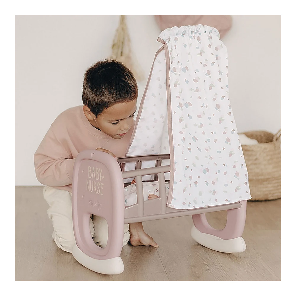 Leagan pentru papusa Smoby Baby Nurse Cradle maro cu baldachin [5]