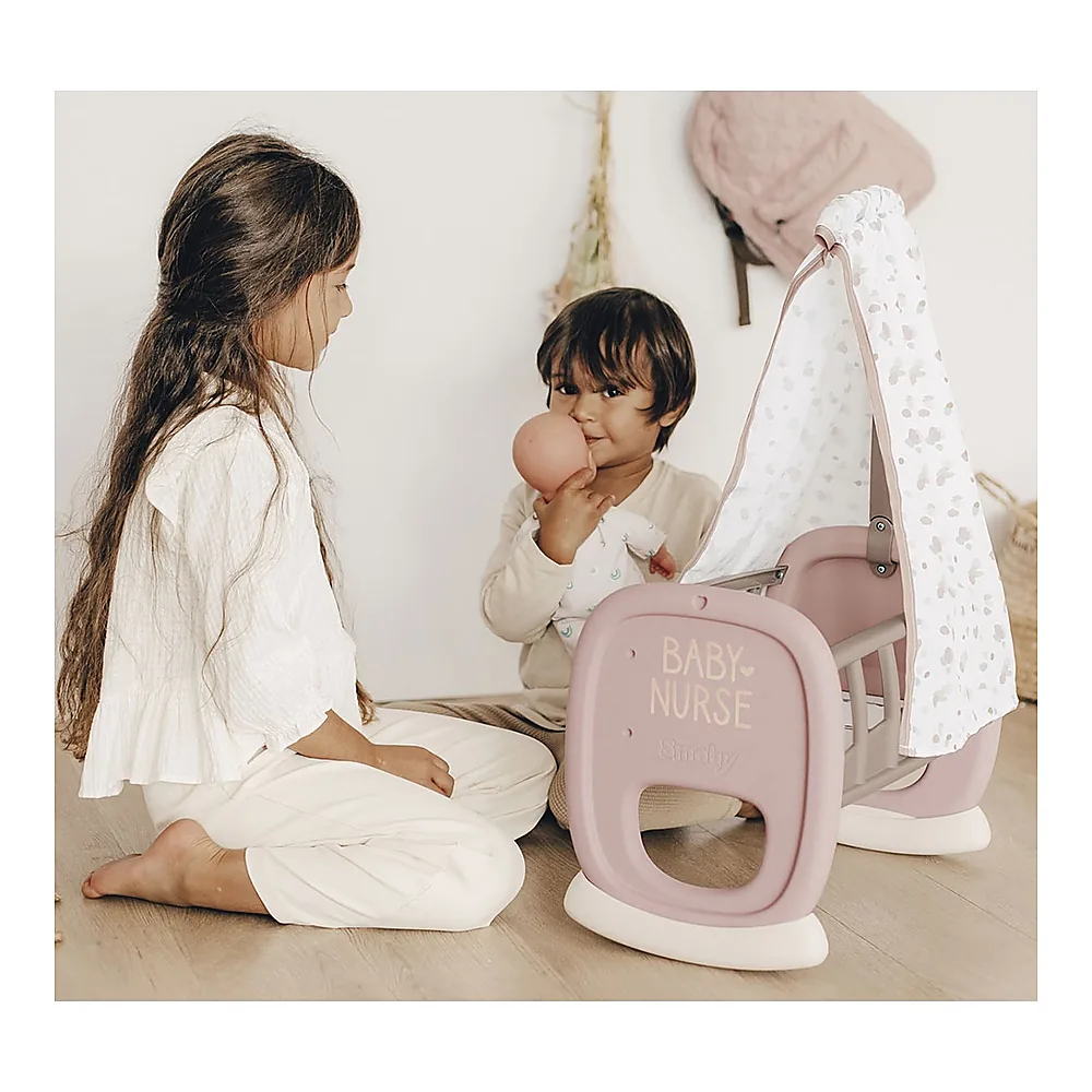 Leagan pentru papusa Smoby Baby Nurse Cradle maro cu baldachin [3]