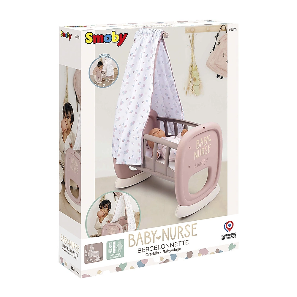 Jucarii - Leagan pentru papusa Smoby Baby Nurse Cradle maro cu baldachin