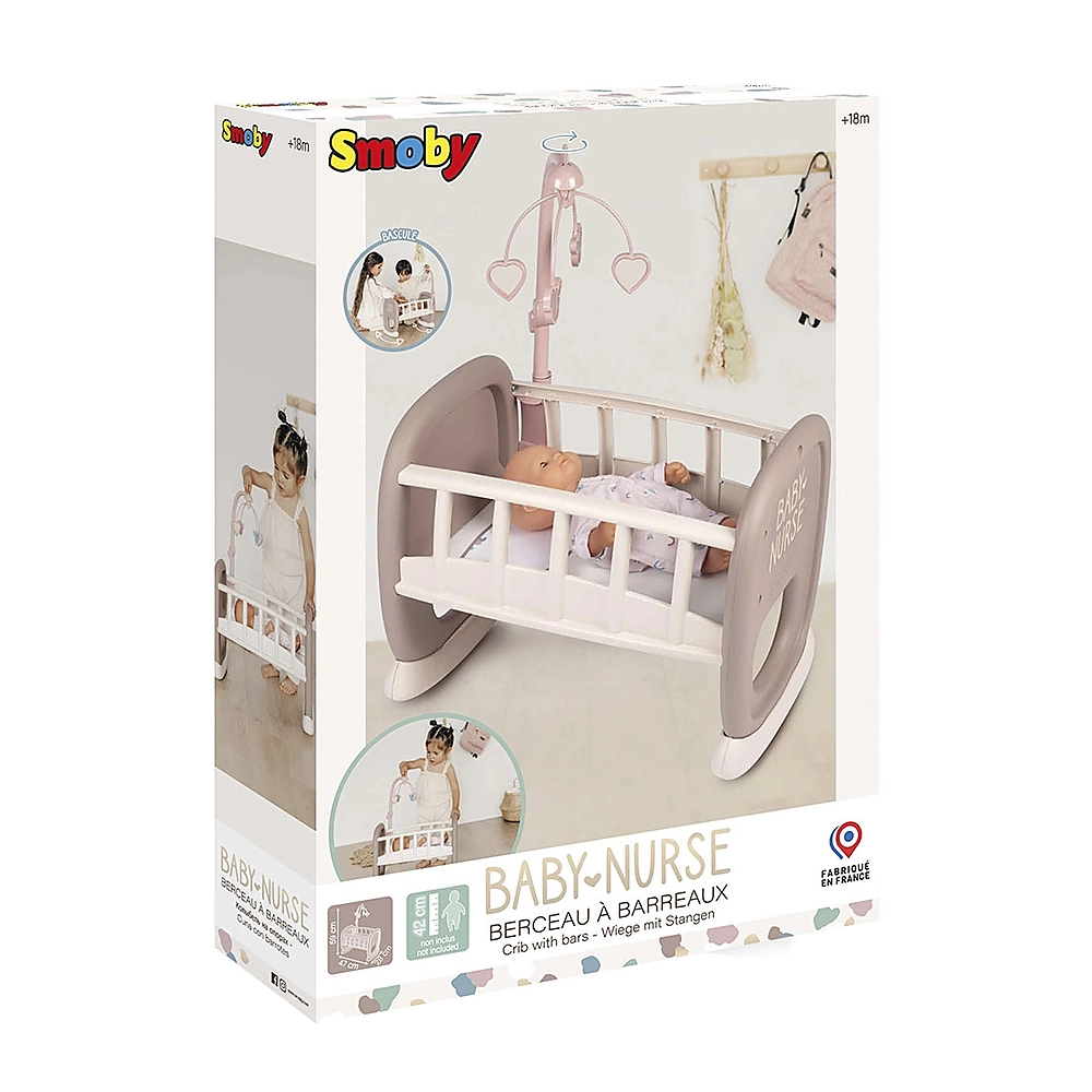 Jucarii - Leagan pentru papusa Smoby Baby Nurse maro cu carusel