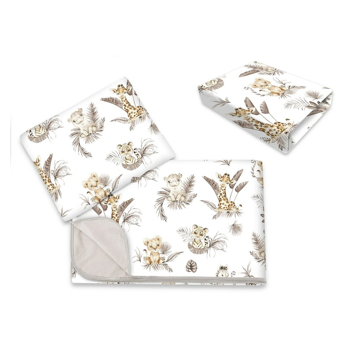 Asternuturi pentru patut - Lenjerie patut cu 3 piese, MimiNu, cearceaf 120x60 cm, bumbac paturica si pernuta, Savanna