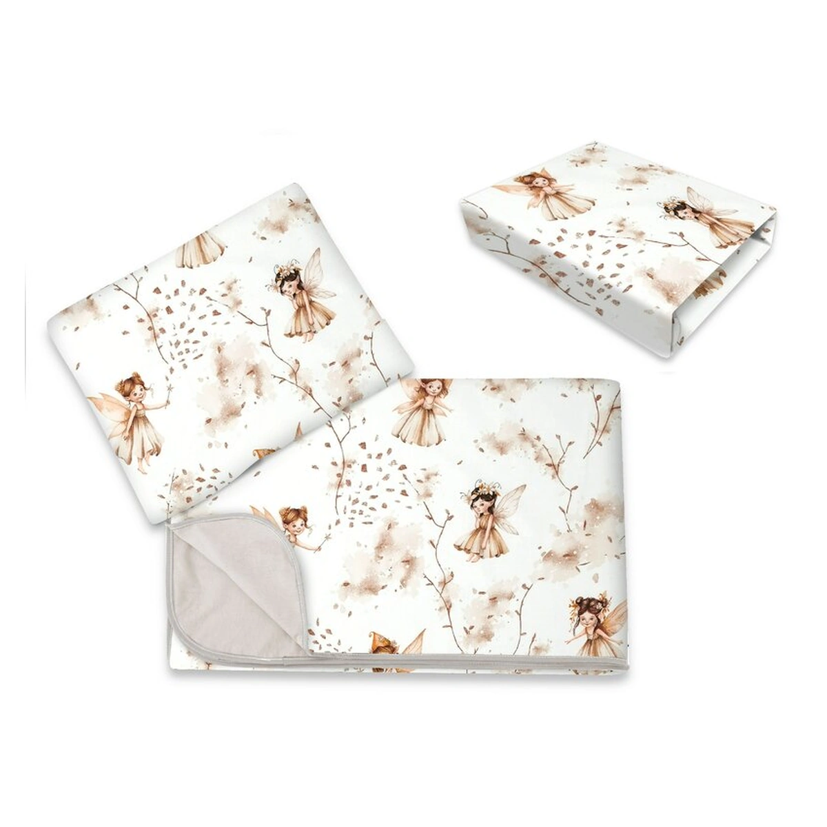 Asternuturi pentru patut - Lenjerie patut cu 3 piese, MimiNu, Cu cearceaf 120x60 cm, paturica si pernuta, bumbac 100%, Fairy