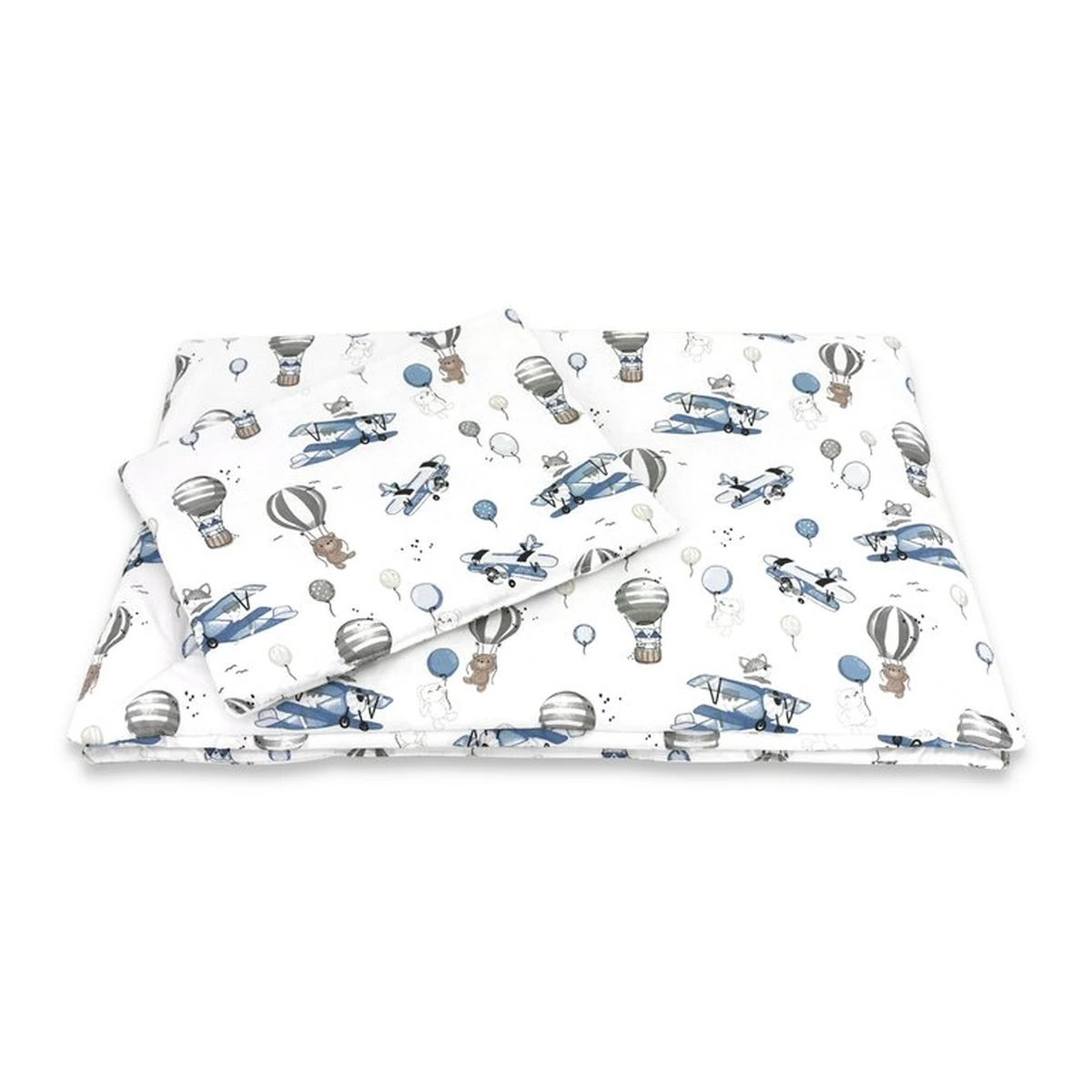 Lenjerie patut cu 3 piese, MimiNu, Cu cearceaf 120x60 cm, Pilota, Pernuta, bumbac 100%, Blue Plane [4]