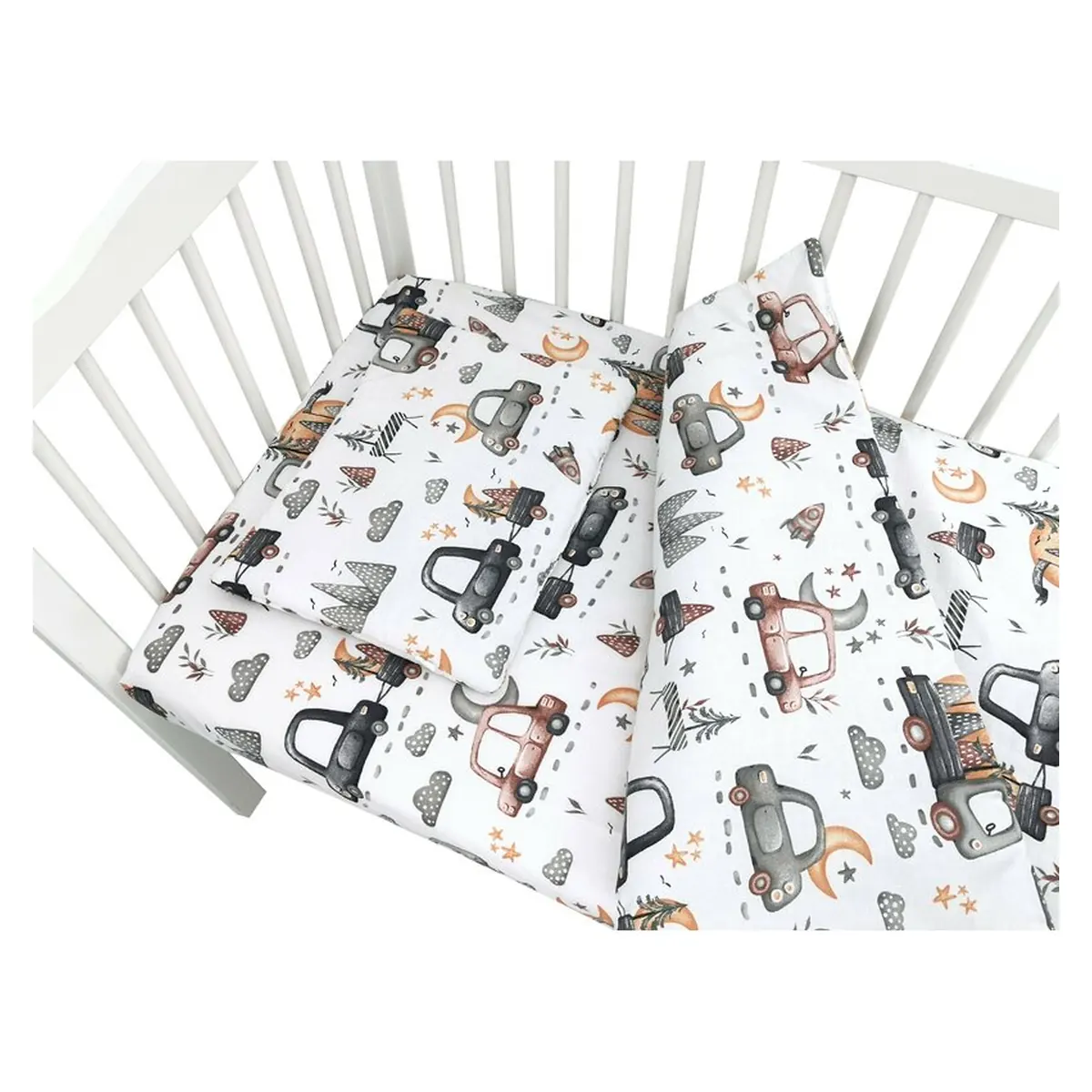 Lenjerie patut cu 3 piese, MimiNu, Cu cearceaf 120x60 cm, Pilota, Pernuta, bumbac 100%, Cars Grey [3]