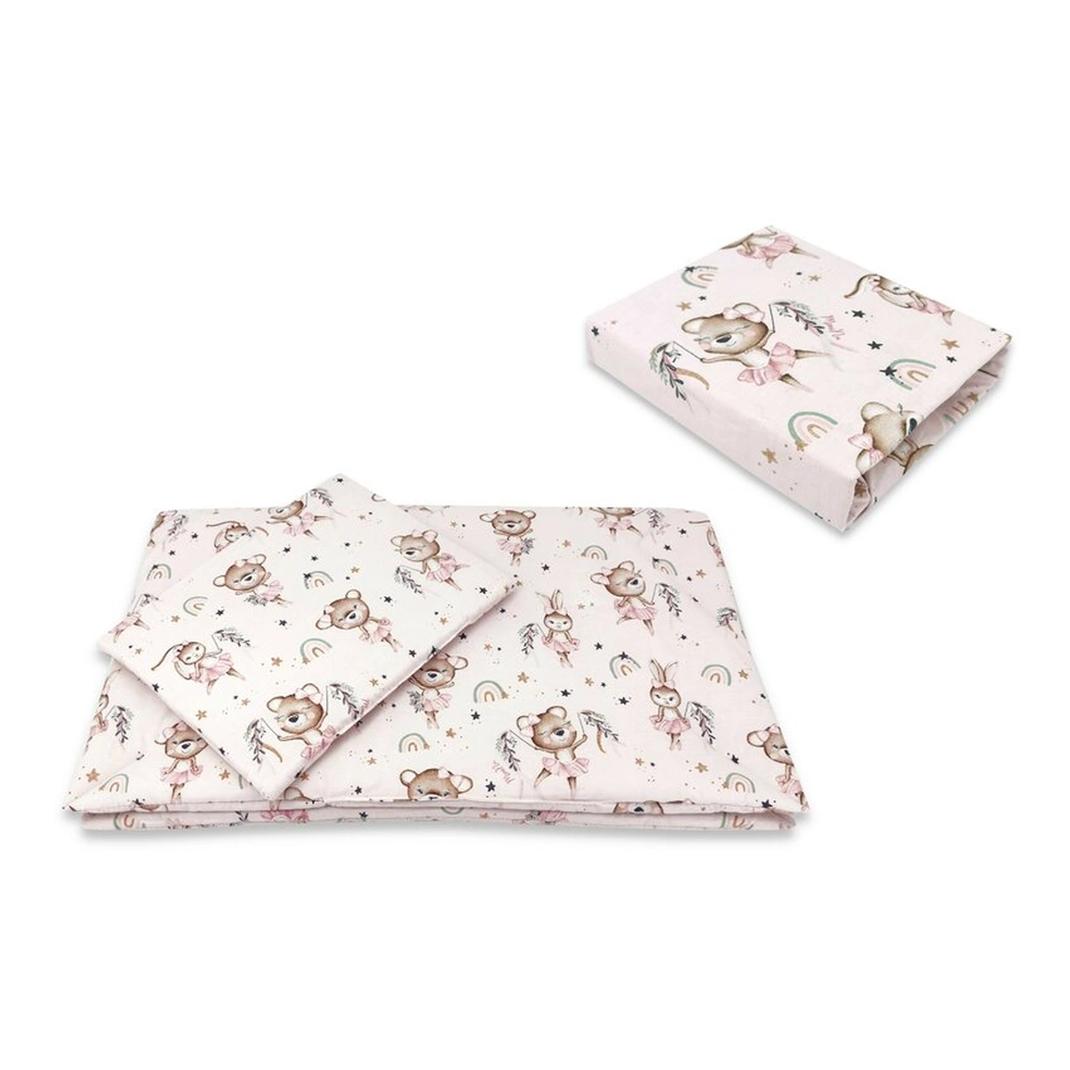 Asternuturi pentru patut - Lenjerie patut cu 3 piese, MimiNu, Cu cearceaf 120x60 cm, Pilota, Pernuta, bumbac 100%, Little Ballerina Pink