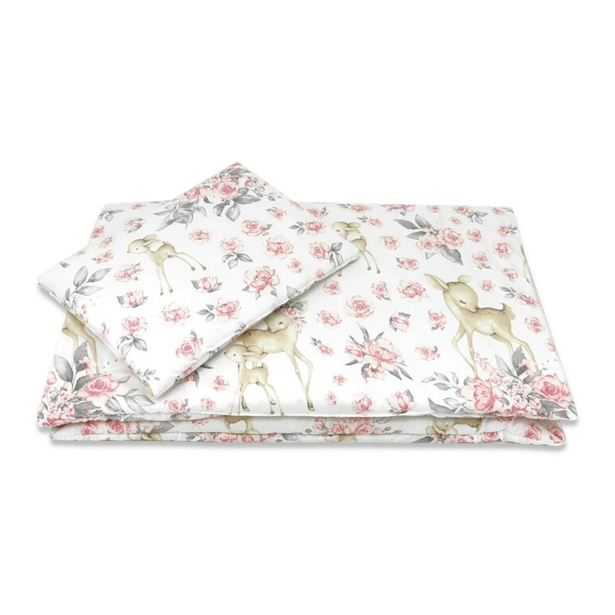 Lenjerie patut cu 3 piese, MimiNu, Cu cearceaf 120x60 cm, Pilota, Pernuta, bumbac 100%, Sweet Deer Pink [4]