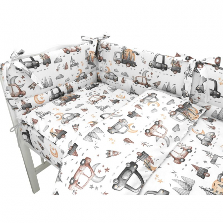 Lenjerie patut cu 3 piese, MimiNu, Pentru patut 120x60 cm, Cu protectie laterala, Cars Grey [2]