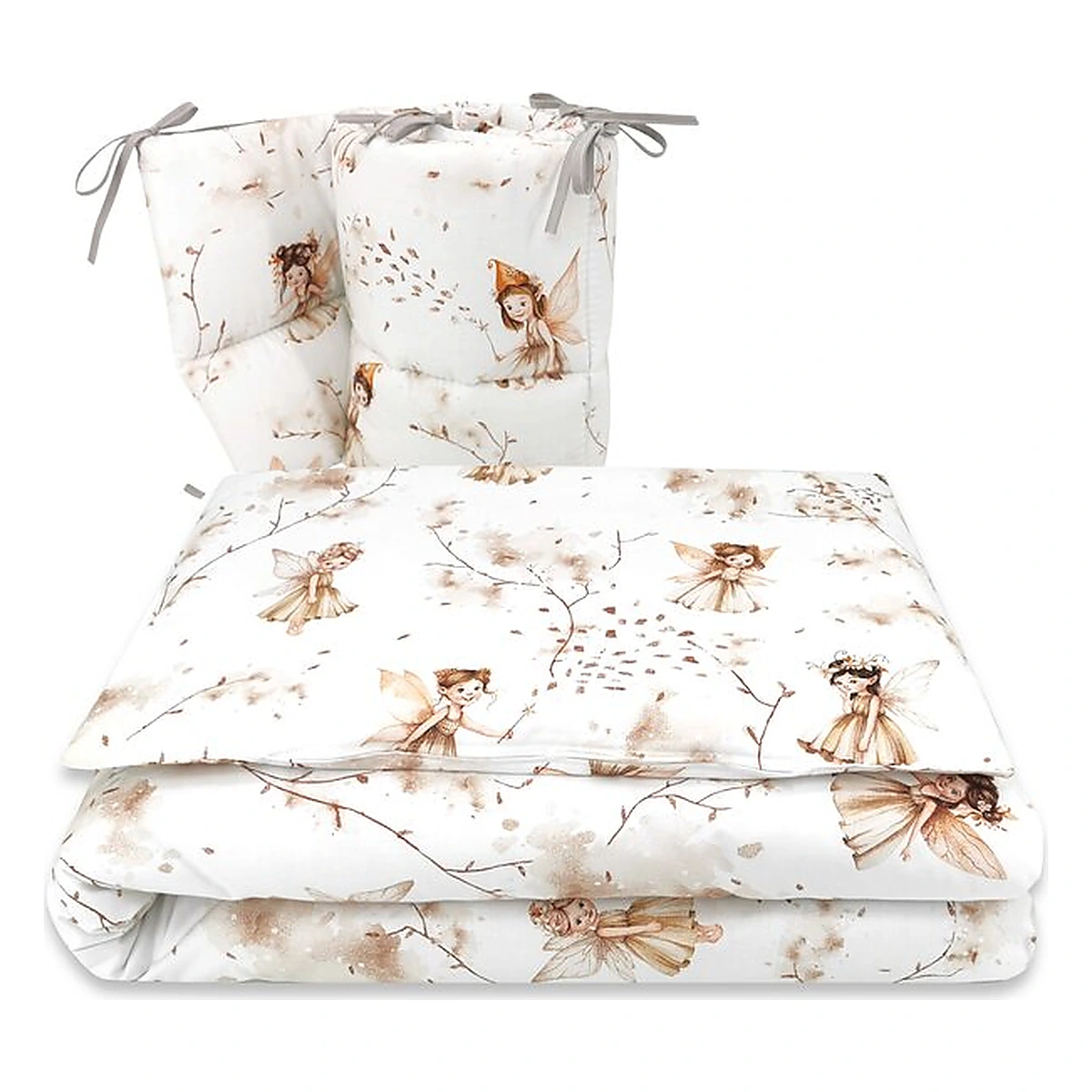 Camera copilului - Lenjerie patut cu 3 piese, MimiNu, Pentru patut 120x60 cm, Cu protectie laterala, Fairy