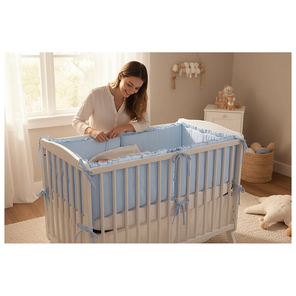 Lenjerie patut cu 3 piese, MimiNu, Pentru patut 120x60 cm, volanase, protectie laterala, bumbac certificat, Colectia [4]