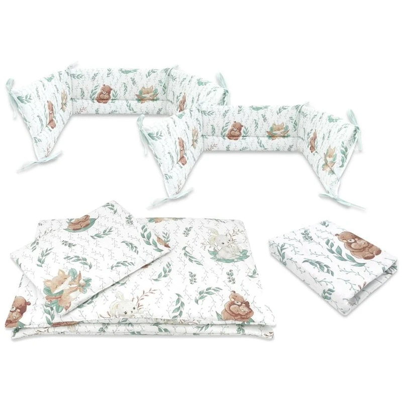 Seturi lenjerii - Lenjerie patut cu 5 piese, MimiNu, Cu cearceaf 120x60 cm, Pilota, Pernuta, 2 aparatori, bumbac 100%, Lulu Natural