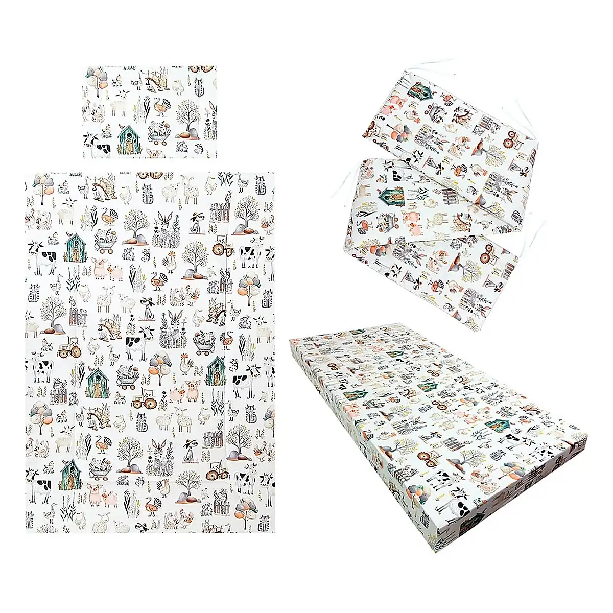 Seturi lenjerii - Lenjerie patut Fermier, 4 piese, Alb