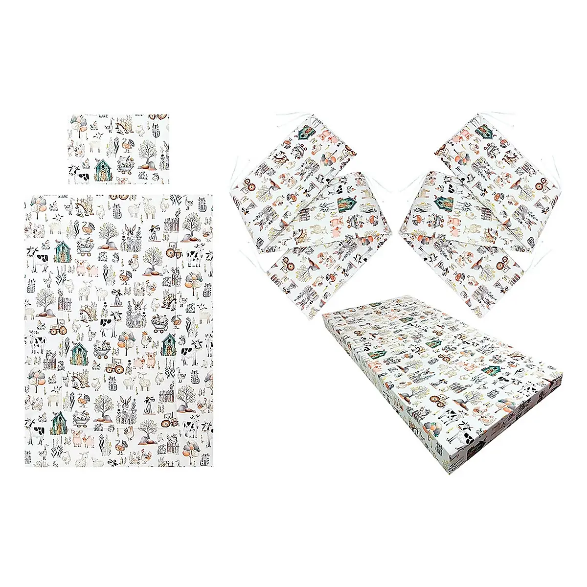 Seturi lenjerii - Lenjerie patut Fermier, 5 piese, Alb