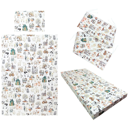 Somnul celor mici - Lenjerie patut Fermier, 4 piese, Alb