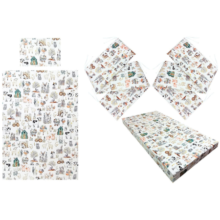 Somnul celor mici - Lenjerie patut Fermier, 5 piese, Alb