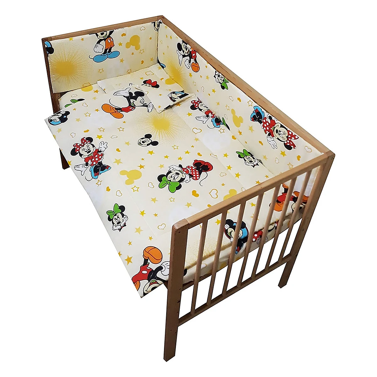 Somnul celor mici - Lenjerie patut Hubners Mickey si Minnie 4 piese crem