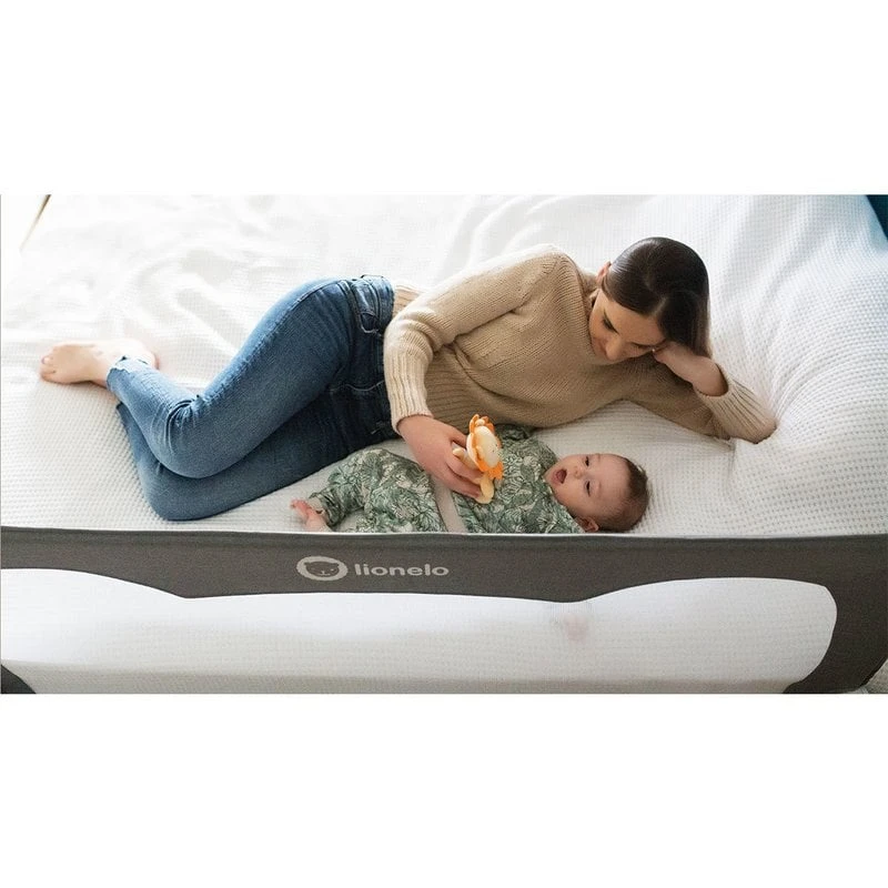 Lionelo - Bariera protectie pat Hanna , Cu buzunar accesorii, 150x66 cm, Conform cu standardul european de securitate BS7072, Gri [12]
