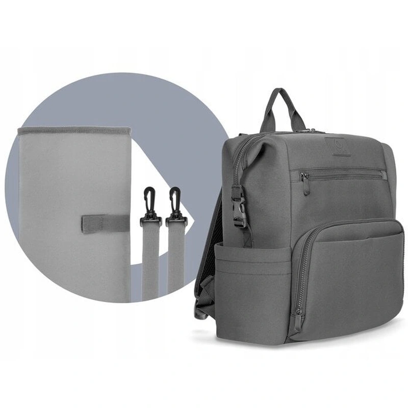 Lionelo - Rucsac impermeabil pentru mamici Cube, Cu 12 compartimente si salteluta de schimbat, Cu prindere universala de carucior, 36 x 36 x 23 cm, Gri [10]