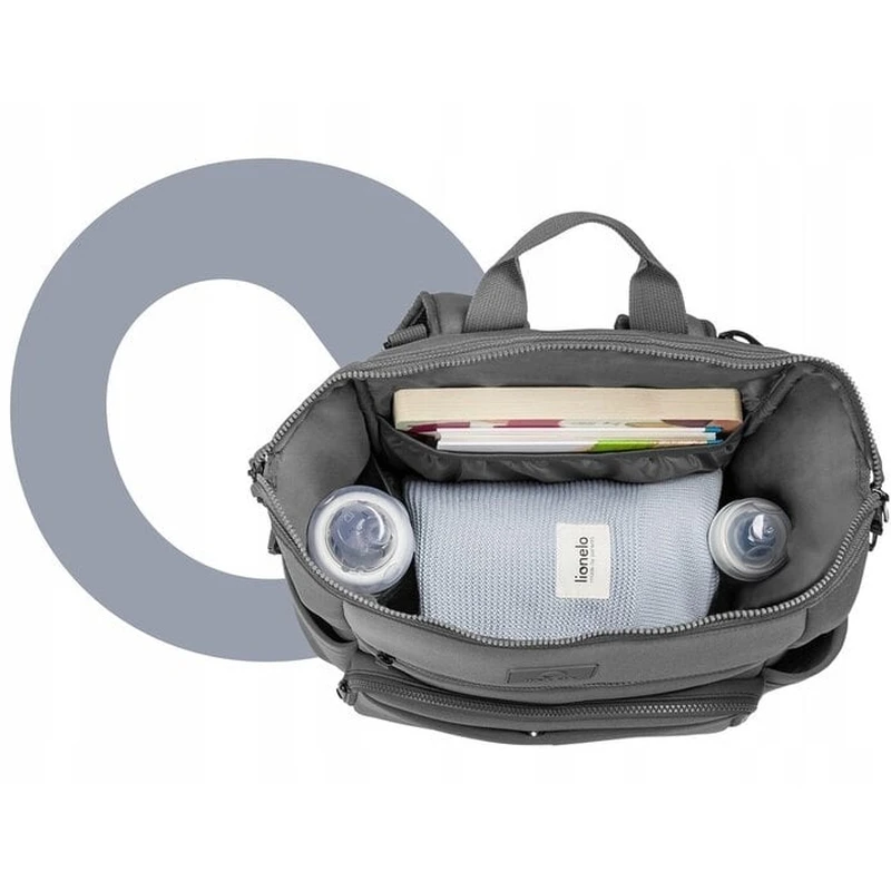 Lionelo - Rucsac impermeabil pentru mamici Cube, Cu 12 compartimente si salteluta de schimbat, Cu prindere universala de carucior, 36 x 36 x 23 cm, Gri [9]