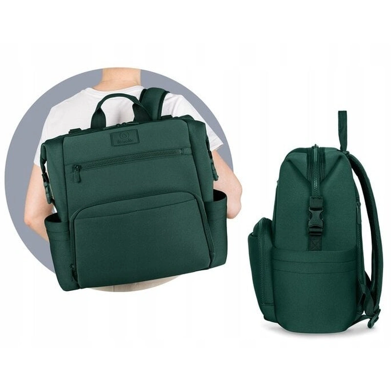 Lionelo - Rucsac impermeabil pentru mamici Cube, Cu 12 compartimente si salteluta de schimbat, Cu prindere universala de carucior, 36 x 36 x 23 cm, Verde [12]