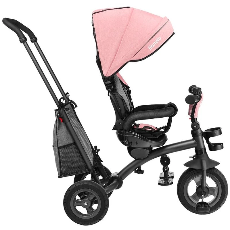 Lionelo - Tricicleta Tris, Mecanism de pedalare libera, Suport picioare, Control al directiei, Scaun reversibil, Rotire 360 grade, Pliabila, Conform cu standardul europeane de securitate EN71, Roz/Gri [4]