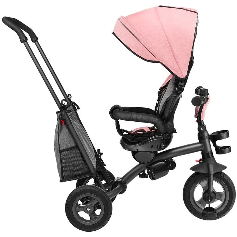 Lionelo - Tricicleta Tris, Mecanism de pedalare libera, Suport picioare, Control al directiei, Scaun reversibil, Rotire 360 grade, Pliabila, Conform cu standardul europeane de securitate EN71, Roz/Gri [1]