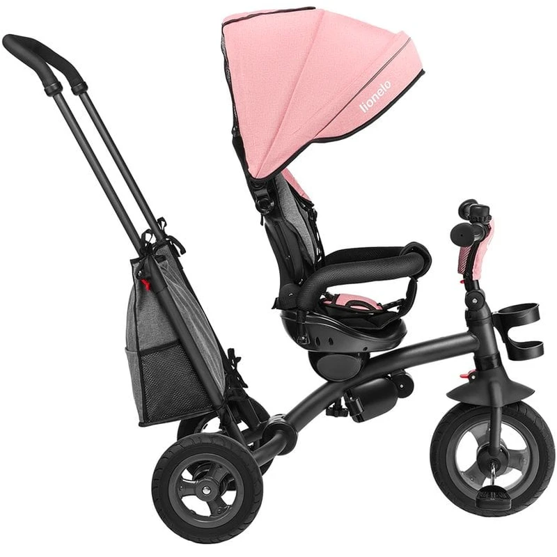 Lionelo - Tricicleta Tris, Mecanism de pedalare libera, Suport picioare, Control al directiei, Scaun reversibil, Rotire 360 grade, Pliabila, Conform cu standardul europeane de securitate EN71, Roz/Gri [8]