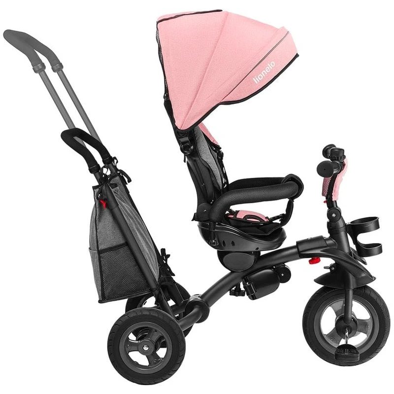Lionelo - Tricicleta Tris, Mecanism de pedalare libera, Suport picioare, Control al directiei, Scaun reversibil, Rotire 360 grade, Pliabila, Conform cu standardul europeane de securitate EN71, Roz/Gri [5]