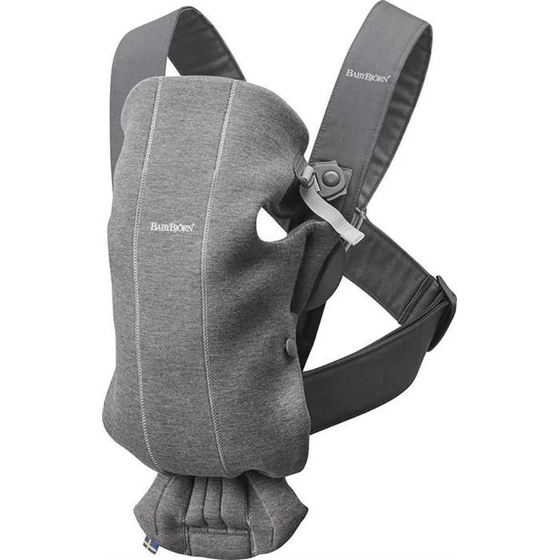 Marsupii si hamuri - Marsupiu anatomic Mini BabyBjorn, cu pozitii multiple de purtare – Dark Grey, 3D Jersey