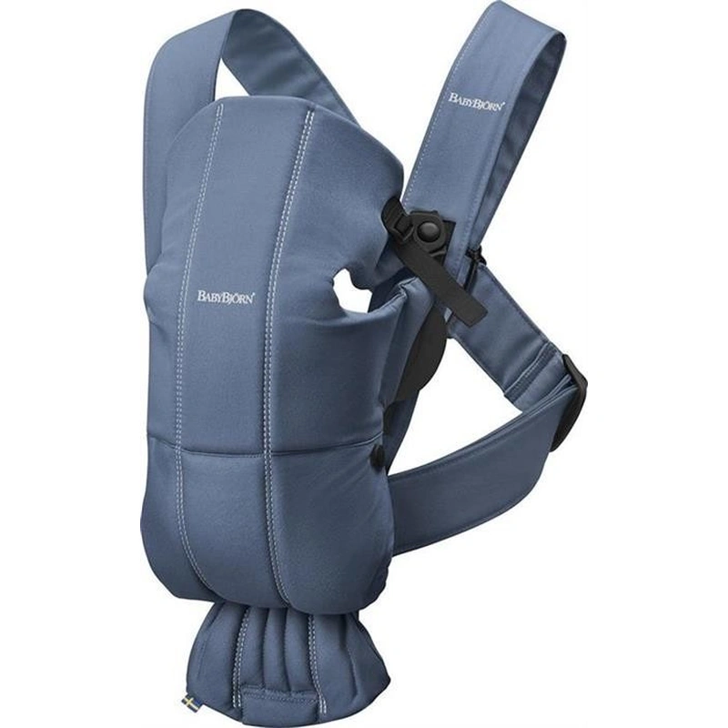 Marsupii si hamuri - Marsupiu anatomic Mini BabyBjorn, cu pozitii multiple de purtare – Vintage Indigo, Bumbac