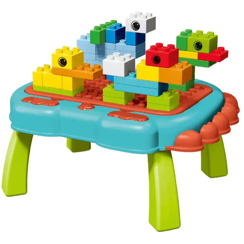 Constructii, cuburi, forme si culori - Masuta multifunctionala 3 in 1 pentru constructie - Dinozaur