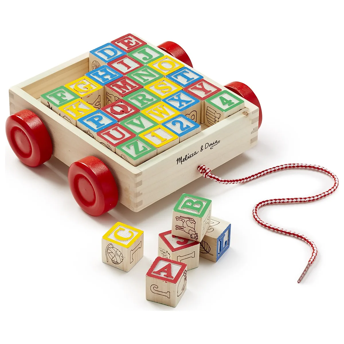 Constructii, cuburi, forme si culori - Melissa and Doug - Carucior cu cuburi ABC