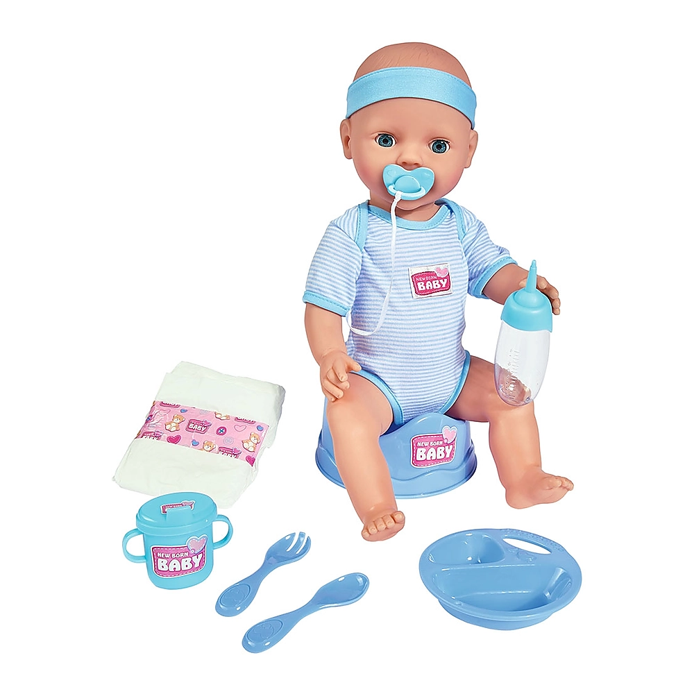 Papusi bebelus - Papusa Simba New Born Baby, Baby Doll 43 cm cu accesorii albastru