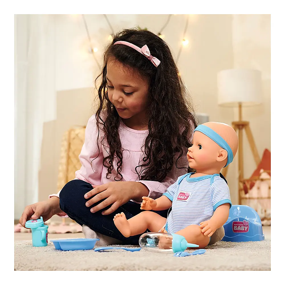 Papusa Simba New Born Baby, Baby Doll 43 cm cu accesorii albastru [5]