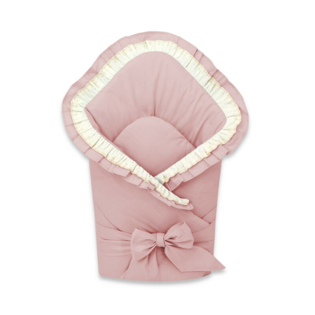 Somnul celor mici - Paturica de infasat, MimiNu, Cu volanase si dantela, Cu multiple utilizari, Cu inchidere cu panglica, Dimensiune 75x75