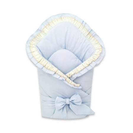 Somnul celor mici - Paturica de infasat, MimiNu, Cu volanase si dantela, Cu multiple utilizari, Cu inchidere cu panglica, Dimensiune 75x75