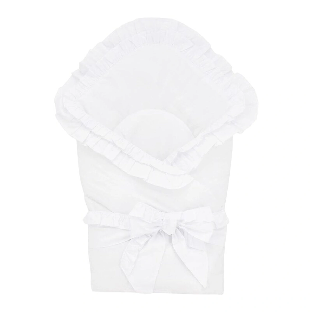 Paturici - Paturica de infasat, MimiNu, pentru botez, Cu volanase, inchidere cu panglica si velcro, 75x75 cm, bumbac, White