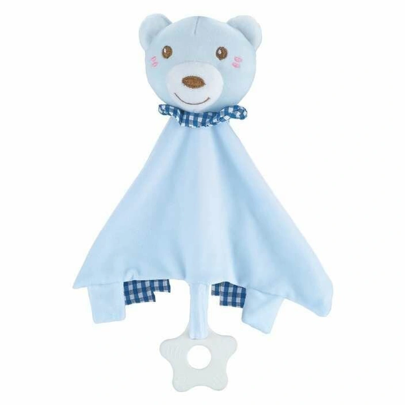 Jucarii dentitie - Paturica, Free2Play, Teddy Bear, Moale, Cu zornaitoare, Cu jucarie dentitie, 33 x 33 x 8 cm, Blue