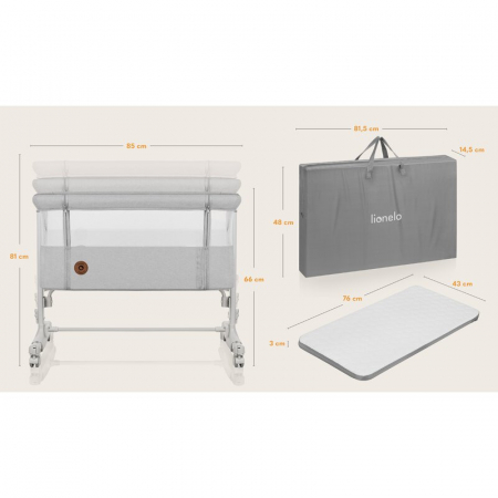 Patut co-sleeper, Lionelo, Aurora, 3 in 1, functie leganare, Include saltea si geanta transport, 5 pozitii pe inaltime, Pana la 9 kg, Beige Sand [31]