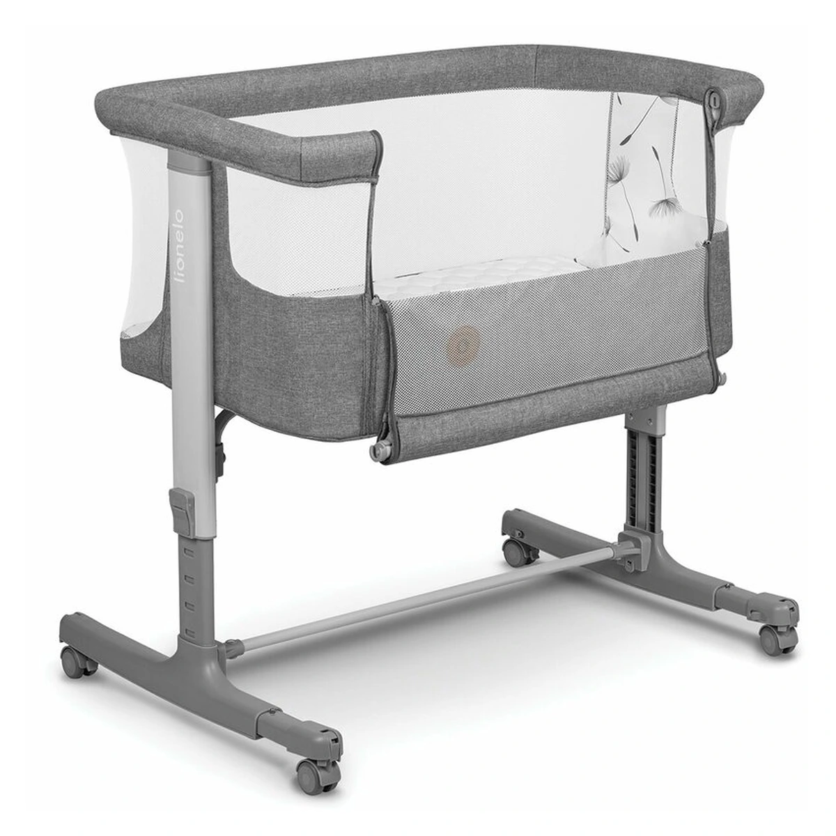 Patuturi copii - Patut co-sleeper, Lionelo, Aurora, 3 in 1, functie leganare, Include saltea si geanta transport, 5 pozitii pe inaltime, Pana la 9 kg, Grey Concrete