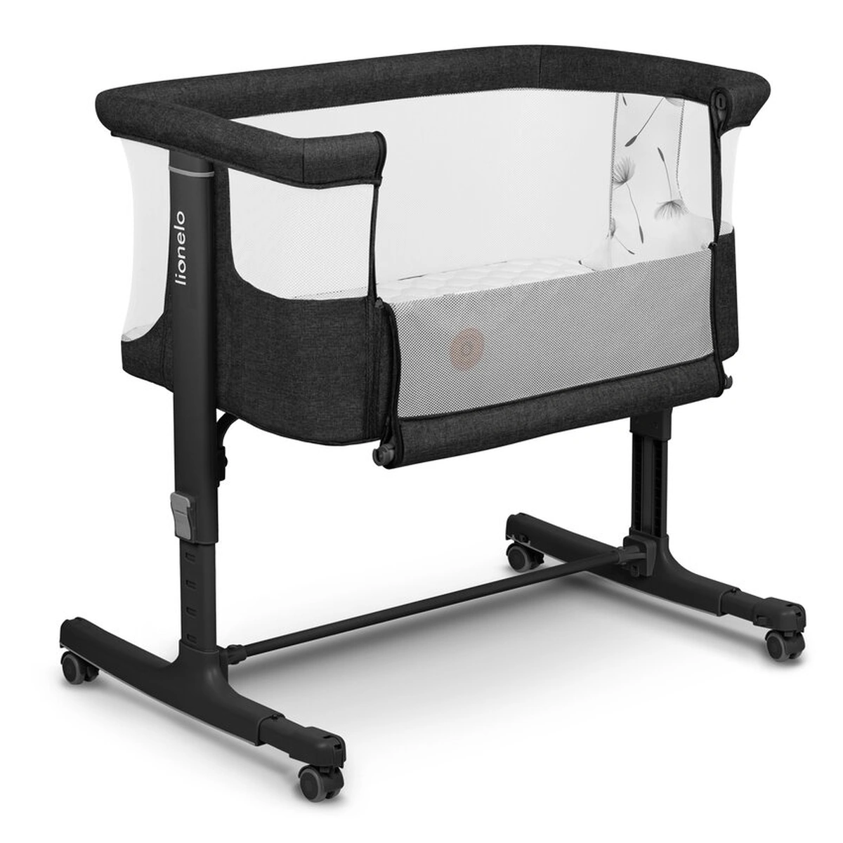 Patuturi co-sleeping - Patut co-sleeper, Lionelo, Aurora, 3 in 1, functie leganare, Include saltea si geanta transport, 5 pozitii pe inaltime, Pana la 9 kg, Grey Graphite