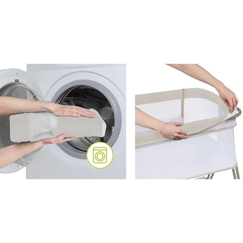 Patut co-sleeper Luna, 2 in 1, Cu laterala culisanta, Cu roti, Bej [20]