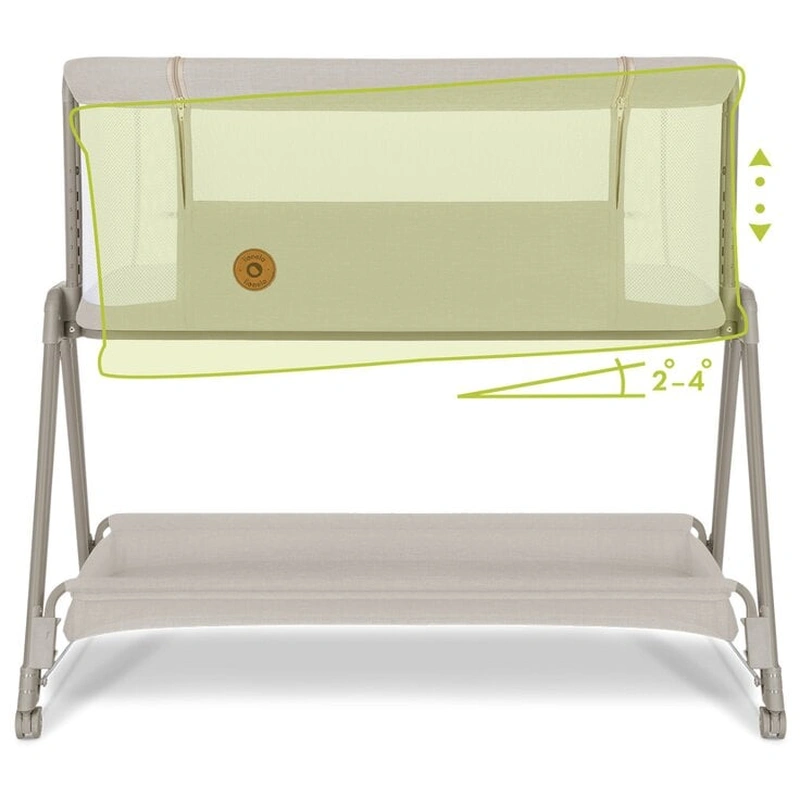 Patut co-sleeper Luna, 2 in 1, Cu laterala culisanta, Cu roti, Bej [8]
