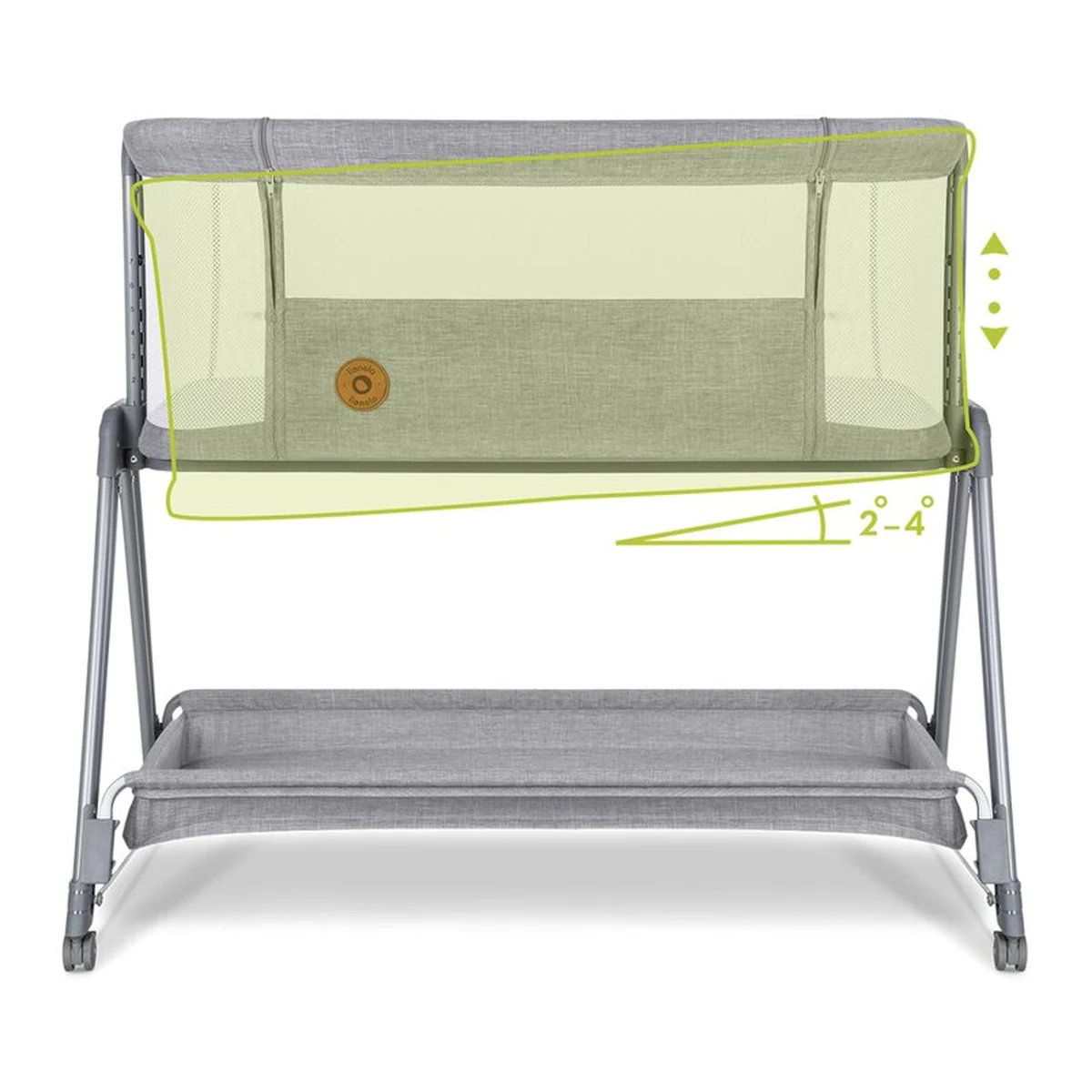 Patut co-sleeper Luna, 2 in 1, Cu laterala culisanta, Cu roti, Gri deschis Lionelo 24 luni [8]