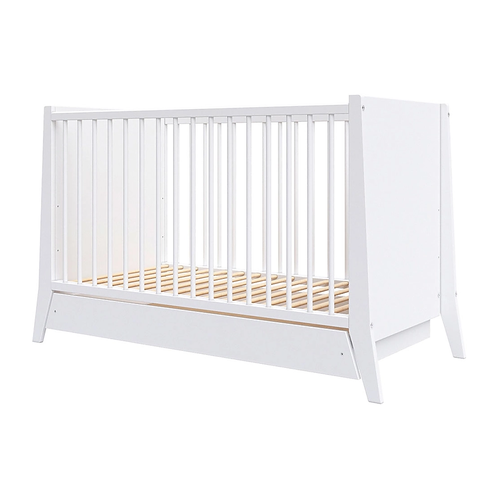 Camera copilului - Patut copii din lemn Cosmo 120x60 cm alb cu sertar