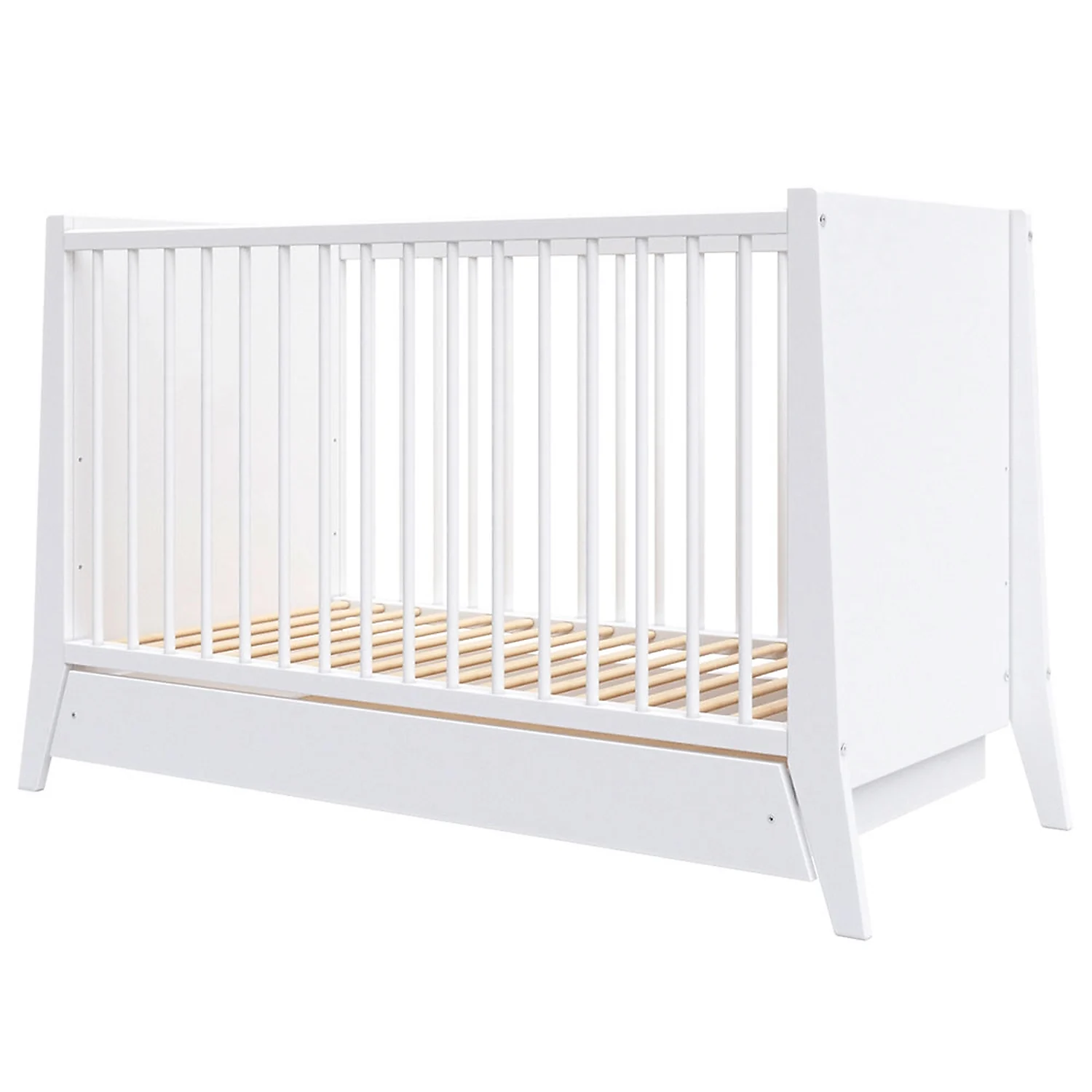 Patuturi din lemn - Patut copii din lemn Cosmo 120x60 cm alb cu sertar