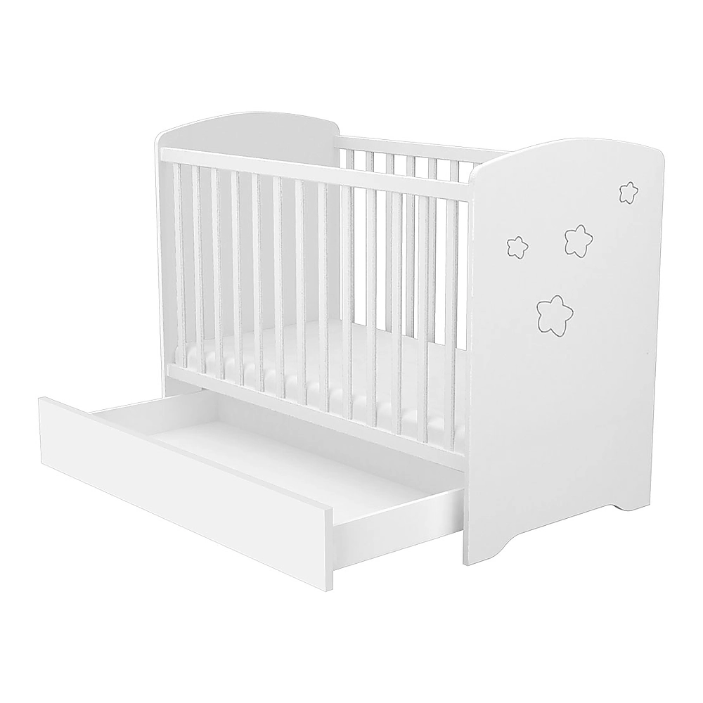 Patut copii din lemn cu sertar Matei, 120x60 cm, Alb cu stelute [2]