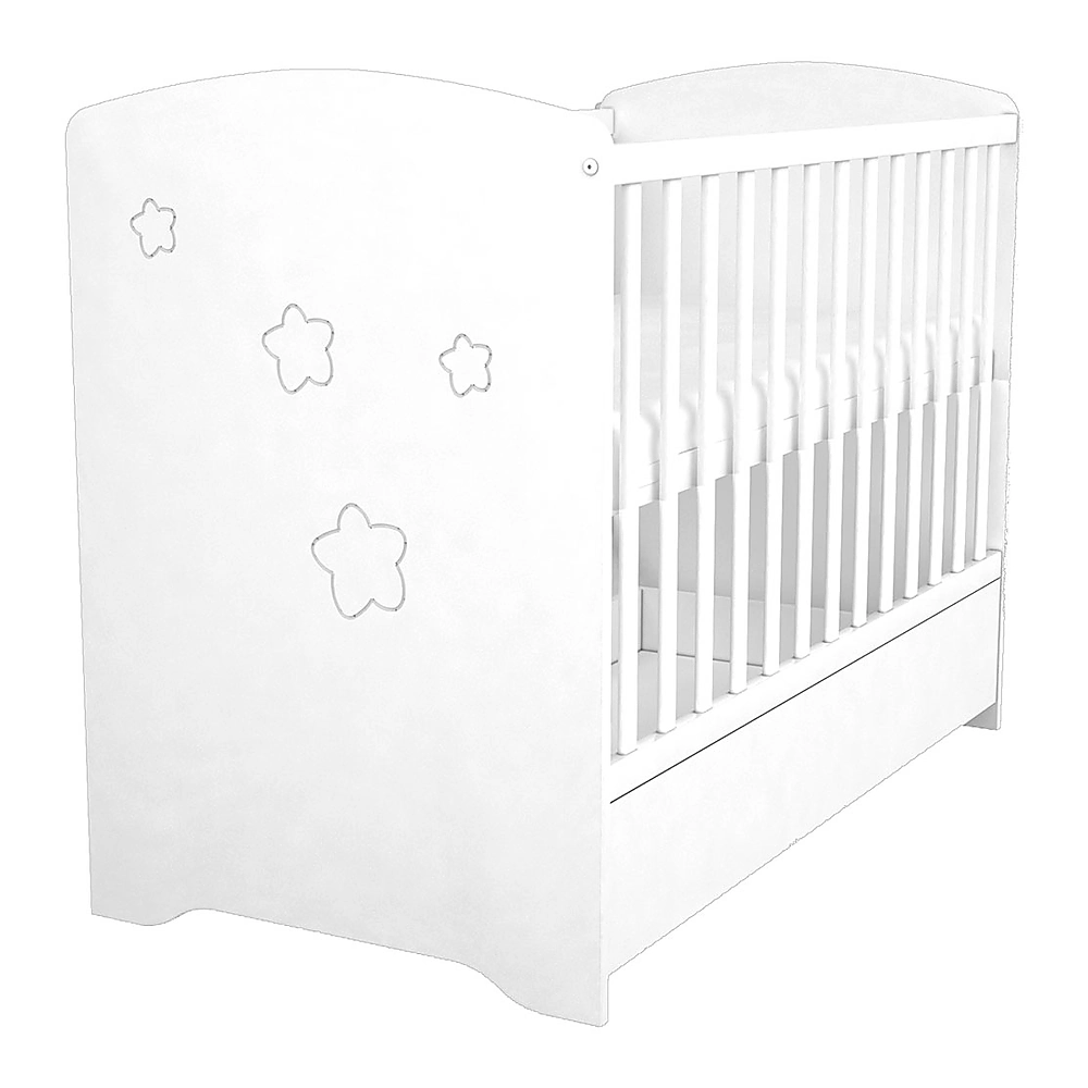 Patut copii din lemn cu sertar Matei, 120x60 cm, Alb cu stelute [3]