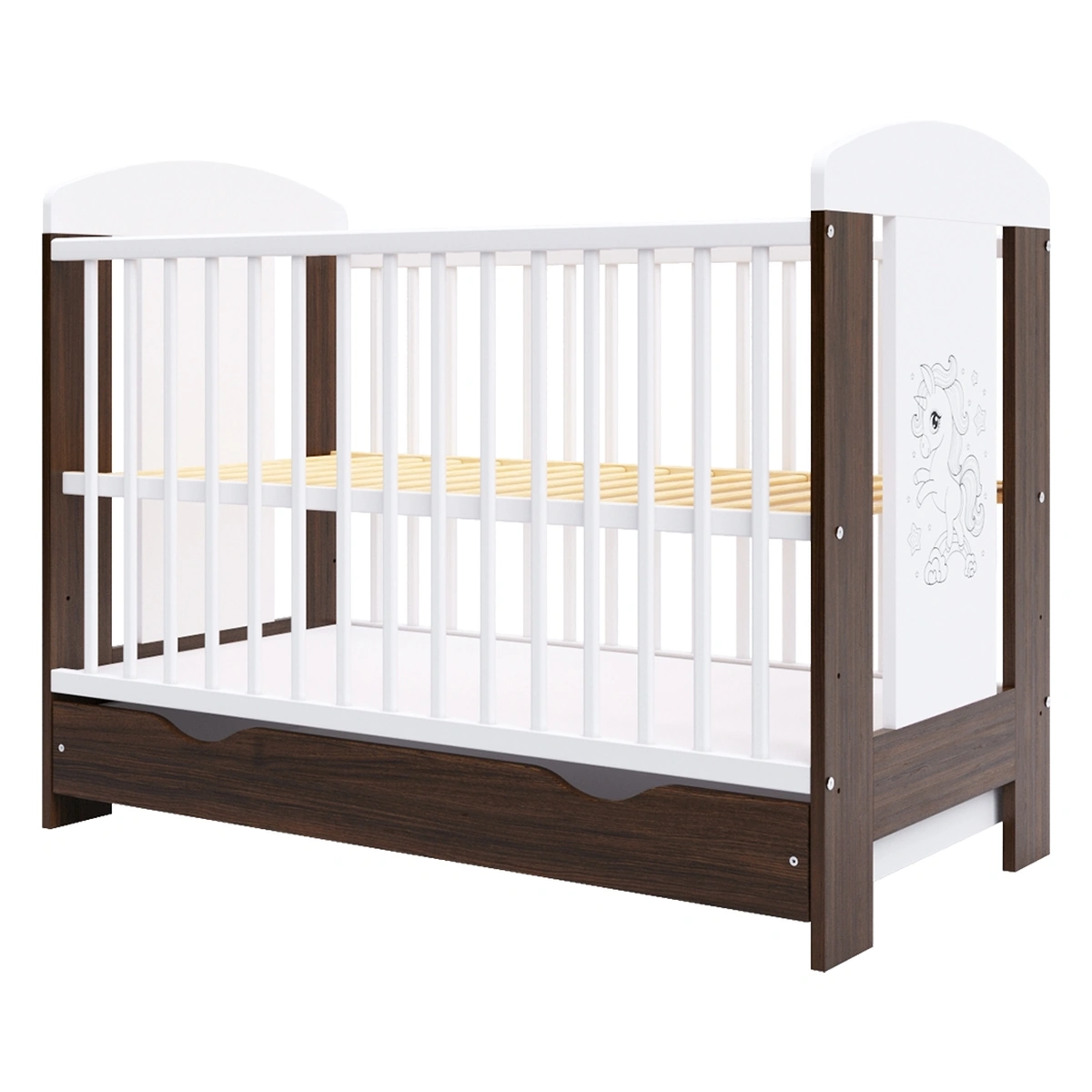 Patuturi copii - Patut copii din lemn Hubners Calisto Unicorn 120x60 cm maro cu sertar