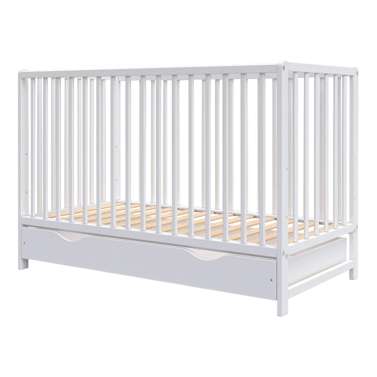 Patuturi copii - Patut copii din lemn Hubners Dominic 120x60 cm alb cu sertar